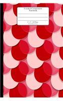 Unruled Composition Notebook. 6" x 9". 120 Pages. Circles Pattern Cover: Red Pink 3D Circles Scallops Scales Pattern Cover. Unruled blank notebook, sketchbook, drawing book. Blank paper for drawing, doodling or sketching.