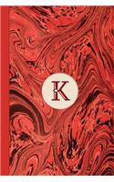 Monogram K Marble Notebook (Regency Red Edition): Blank Lined Marble Journal for Names Starting with Initial Letter K