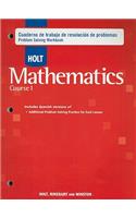 Holt Mathematics Cuaderno de Trabajo de Resolucion de Problemas, Course 1