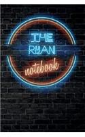 The RYAN Notebook: Vintage Blank Ruled Personalized & Custom Neon Sign Name Dotted Notebook Journal for Girls & Women. Wall Background. Funny Desk Accessories. Retro B