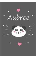 Aubree: A cute personalized panda notebook/ diary for girls and women, with 100 lined pages in 6x9 inch format. Personal Diary Personalized Journal Customiz