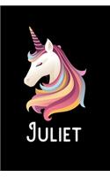 Juliet: Journal (Diary, Notebook) Personalized Custom Name Unicorn Birthday Gift for Girls and Women