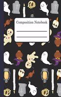 Composition Notebook: Blank Wide Ruled Line Paper Notebook 110 Pages 8.5x11 Inch Cute Halloween Black Cover