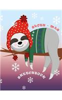 Sloth-Mas Sketchbook: A Christmas Themed Large Notebook with 120 Blank Pages, Cartoon Xmas and Winter Motifs Inside (8,5 X 11 Inches)