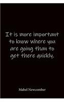 It is more important to know where you are going than to get there quickly. Mabel Newcomber