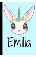 Emilia: Personalised Personalized Girls Rainbow Unicorn Homework Book Notepad Notebook Composition and Journal Gratitude Diary