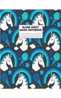 Blank Sheet Music Notebook: Cute Unicorn Matte Cover Design with 110 Pages White Paper Interior for Musician Students and Professionals Playing Piano, Ukelele, Mandolin and oth