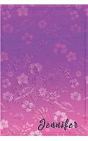 Jennifer: Personalized Name Embossed Lavender Purple Pink Shade Gradient with floral Inspired - Blank Lined Notebook Journal - Diary Note Taking -Multiple Usa