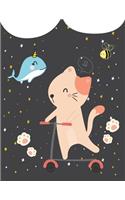 Notebook: Cute Whale and Cat on Black Cover and Lined Pages, Extra Large (8.5 X 11) Inches, 110 Pages, White Paper(3 Cute Whale and Cat on Black Notebook)