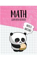 Math Graph Paper Notebook: Blank Graph Note Book Pages - Cute Panda Pink Equations(84 4x4 Graph Composition Notebook for Kids)