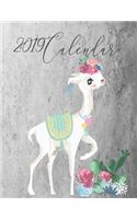 2019 Calendar: Watercoulor Llama with Inspirational Quotes on Gray Concrete Cover