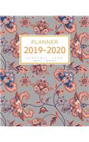 Planner 2019-2020 Academic Year: 8x10 Weekly and Monthly Organizer from July 2019 to June 2020 Ancient Indian Flower Design Gray