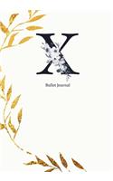 Bullet Journal: Dot Grid Journal Notebook Elegant Gold Wreath And Black Letter X with Gray Florals Cover (7"x10")