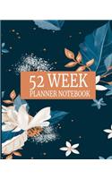 52 Week Planner Notebook: Calendar + Organizer-Detailed Monthly Coloring Pages With Navy Floral Cover