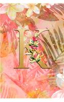 K: Personalized Initial Name Floral Letter Design Matte Soft Cover Notebook Journal to Write In - 120 Blank Lined Pages