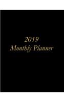 2019 Monthly Planner: Black with Gold Letters Cover - Includes Major U.S. Holidays and Sporting Events