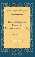 GroÃ?herzoglich Badisches Regierungs-Blatt, 1867, Vol. 65: Nr. I Bis LXI (Classic Reprint)
