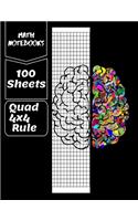 math notebooks quad 4x4 rule, 100 sheets: Graph Paper Quad Ruled Graphing Paper