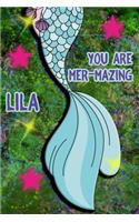 You Are Mer-Mazing Lila: Wide Ruled Composition Book Diary Lined Journal Green with Mermaid Tail
