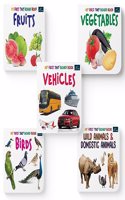 My First Tiny Board Books - Set of 5 Books - Fruits, Vegetables, Birds, Wild Animals & Domestic Animals, and Vehicles For Kids