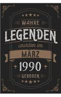 Wahre Legenden wurden im März 1990 geboren: Vintage Geburtstag Notizbuch - individuelles Geschenk für Notizen, Zeichnungen und Erinnerungen - liniert mit 100 Seiten