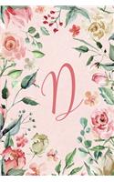 Notebook 6"x9" - Initial D - Pink Green Floral Design