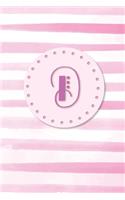 D: Initial Monogram Blank Journal College Rule Lined 6x9 Pink Watercolor Stripes(1 Pink Watercolor Striped Journals)