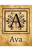 Ava: Personalised Notebook/Journal/Diary For Women & Girls With Monogram Initial A, Antique Style Name Gift (8.5" x 11")