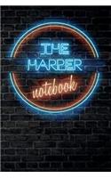 The HARPER Notebook: Vintage Blank Ruled Personalized & Custom Neon Sign Name Dotted Notebook Journal for Girls & Women. Wall Background. Funny Desk Accessories. Retro B