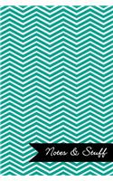 Notes & Stuff Lined Notebook With Persian Green Chevron Pattern Cover
