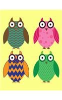 Notebook: Owls on Yellow Cover - Lined Journal - Composition Book - 8.5 X 11 Paper - College Ruled - 100 Pages