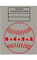 Baseball Double Play Composition Book, Graph Paper, 4x4 Grid