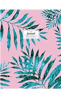 Lined Journal - Emerald Palm Leaf On Pink