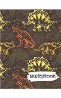 Sketchbook: Yellow Orange Dinosaur Fun Framed Drawing Paper Notebook
