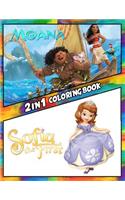 2 in 1 Coloring Book Moana and Sofia the First: Best Coloring Book for Children and Adults, Set 2 in 1 Coloring Book, Easy and Exciting Drawings of Your Loved Characters and Cartoons