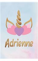 Adrienne: Personalized First Name Unicorn Gift Birthday Girl Notebook Journal 104 Pages