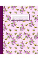 Composition Notebook: Bee Flower Pattern Cover Design - Wide Ruled - 120 Blank Lined Pages - 8.5" X 11" - Matte Finished Soft Cover