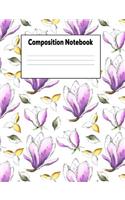 Composition Notebook: Delicate Purple Flower College Ruled Lined Pages Book (7.44 X 9.69)