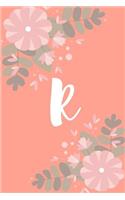 R: Monogram Initial A Notebook for Women and Girls, Pink Floral 6 x 9