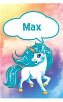 Max: Personalized Unicorn Journal, Notebook Featuring 120 Lined Pages 6x9