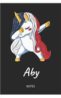 Aby - Notes: Noms Personnalisé Carnet de notes Journal pour les filles et les femmes. Licorne qui dab aux cheveux aux couleurs du drapeau français. Accessoires d