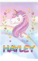 Hayley: Hayley Unicorn Notebook Rainbow Journal 6x9 Personalized Customized Gift For Someones Surname Or First Name is Hayley