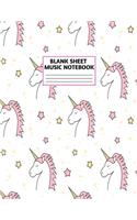 Blank Sheet Music Notebook: Cute Unicorn Matte Cover Design with 110 Pages White Paper Interior for Musician Students and Professionals Playing Piano, Ukelele, Mandolin and oth