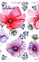 Notebook: Wide Ruled Composition Notebook: Beautiful Bright Pink & Lavender Flowers