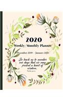 2020 Planner - Weekly and Monthly December 2019 - January 2021: Inspirational Christian Calendar, Agenda and Organizer with Bible Verses 14 Months Floral Wreath Edition