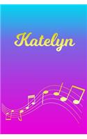 Katelyn: Sheet Music Note Manuscript Notebook Paper - Pink Blue Gold Personalized Letter K Initial Custom First Name Cover - Musician Composer Instrument Com