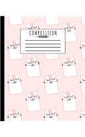 Composition Notebook: Pink Cute Kitten Pattern 7.5 x 9.25 in - 110 Pages - Wide Ruled - Black Lined Paper Journal - Kids Back to School, Classwork, Homework, Journal Entr