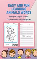 Easy and Fun Learning Animals Words Bilingual English French Card Games for Kindergarten