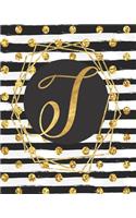 T: Monogram Initial T- Notebook/Journal/ Black and Gold Glitter/ 8 x 10, 100 pages
