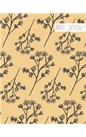 Cool School: Large College Ruled Notebook for Homework School or Work Buttery Yellow with Black Flower Pattern